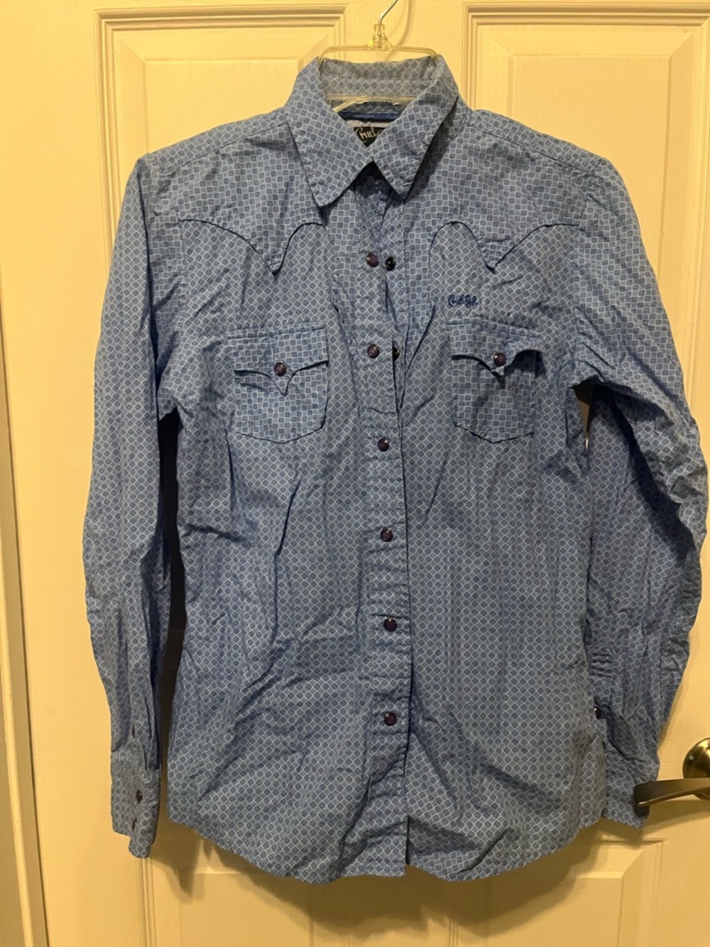Cruel Girl Light Blue Geometric Western Button-Down Shirt